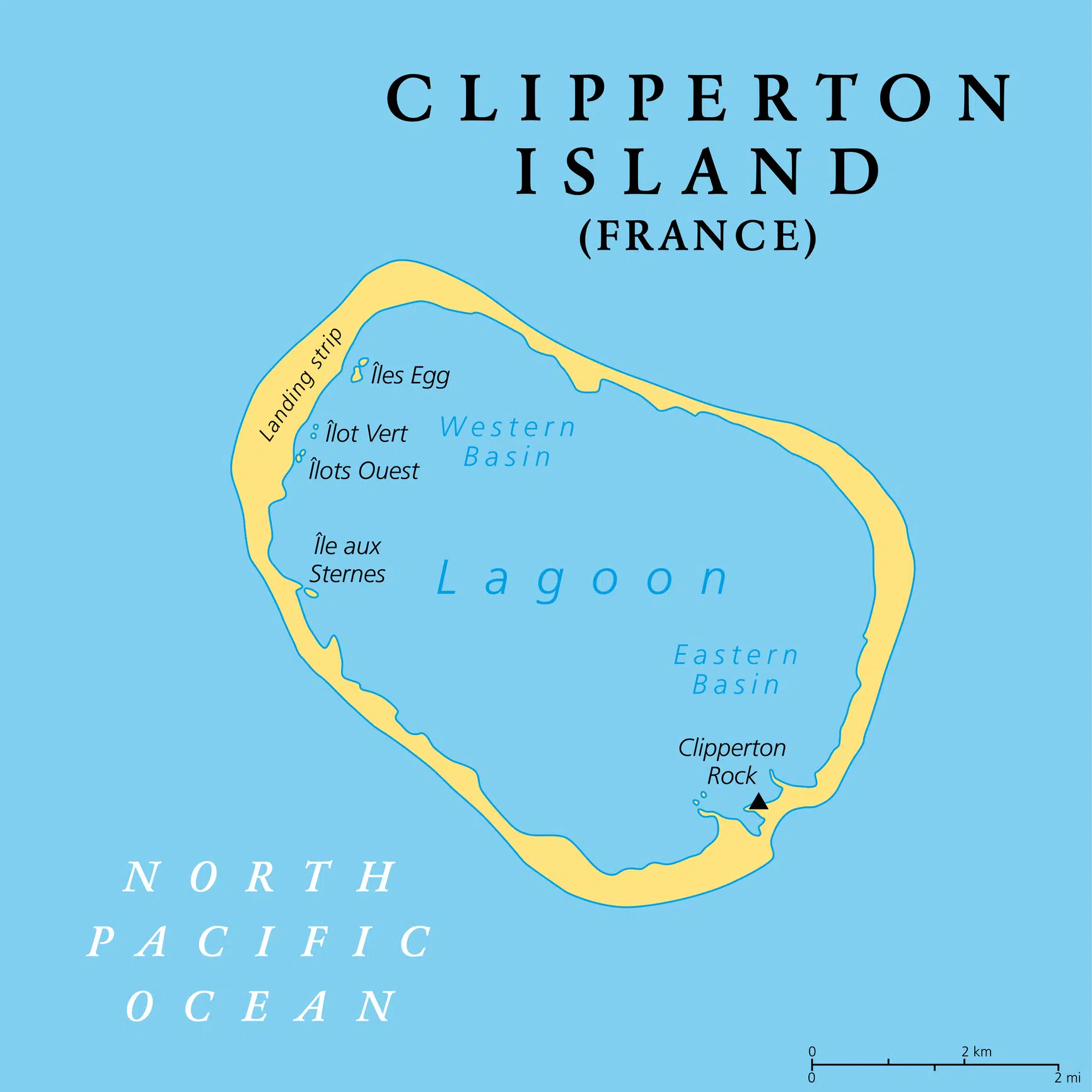 Clipperton Island, slso known as Clipperton Atoll, political map